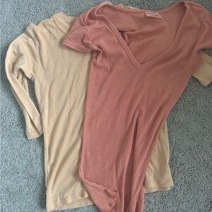 Michael Stars peach gold tee shirt shiny sparkle coral beige one size stretchy